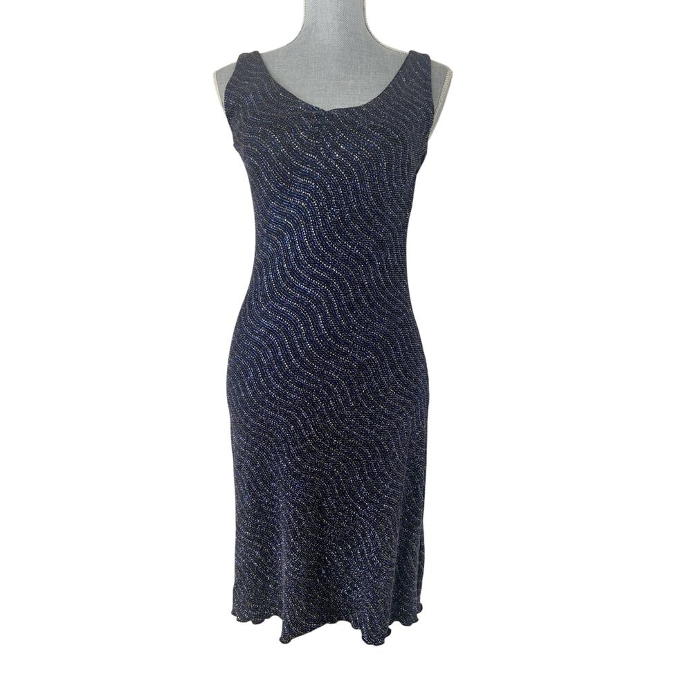 Y2K Blue Sparkle Club Rave Party Dress S/M Glitter Sleeveless Stretch